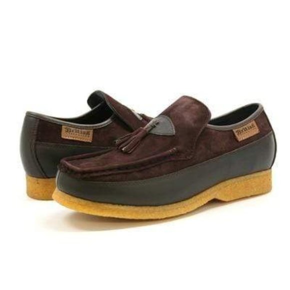 British Walkers King Men's Old School Brown Suede Slip On Shoes